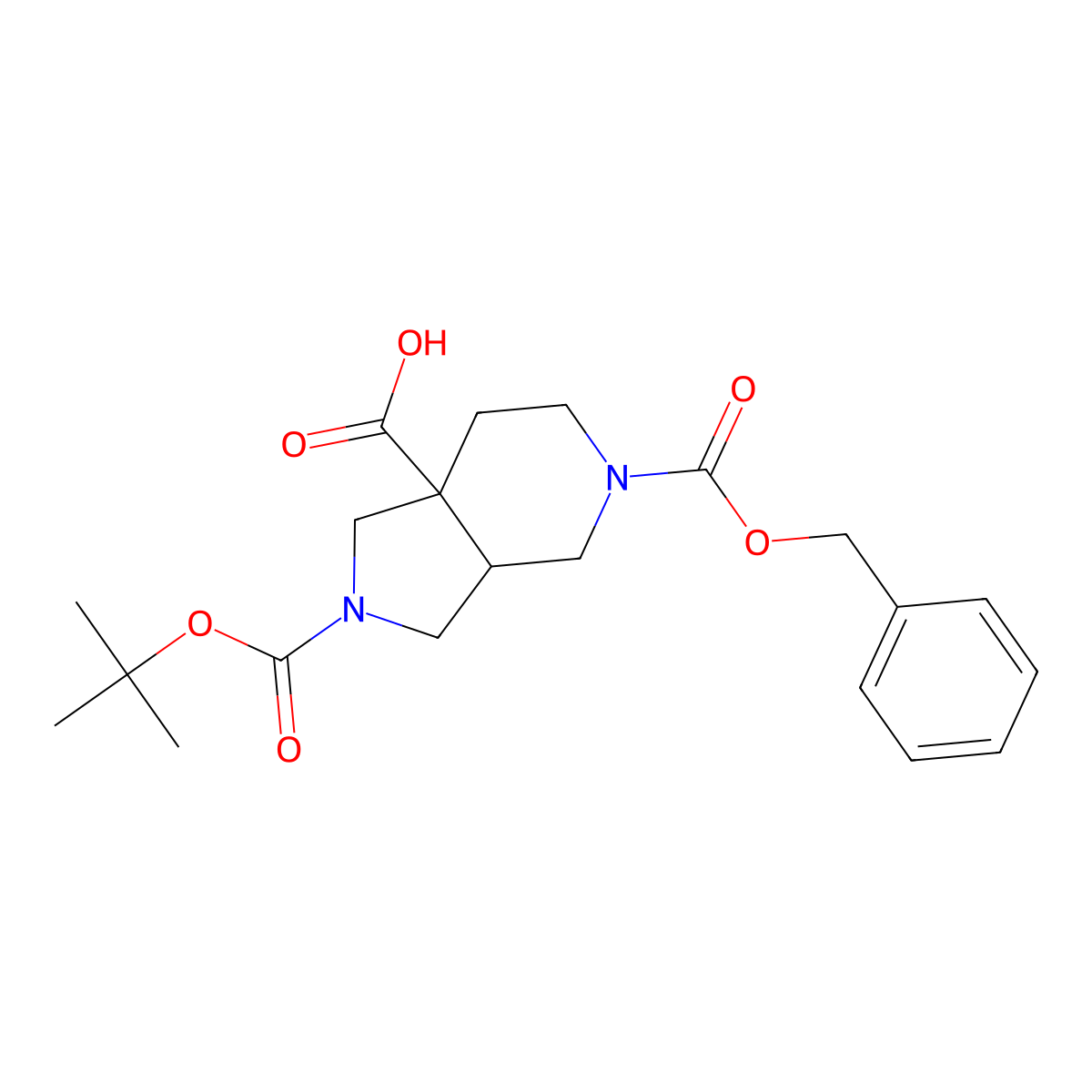 (3aR,7aS)-5-((Benzyloxy)carbonyl)-2-(tert-butoxycarbonyl)octahydro-1H-pyrrolo[3,4-c]pyridine-7a-carboxylic acid molecular structure, CAS 1217630-99-3