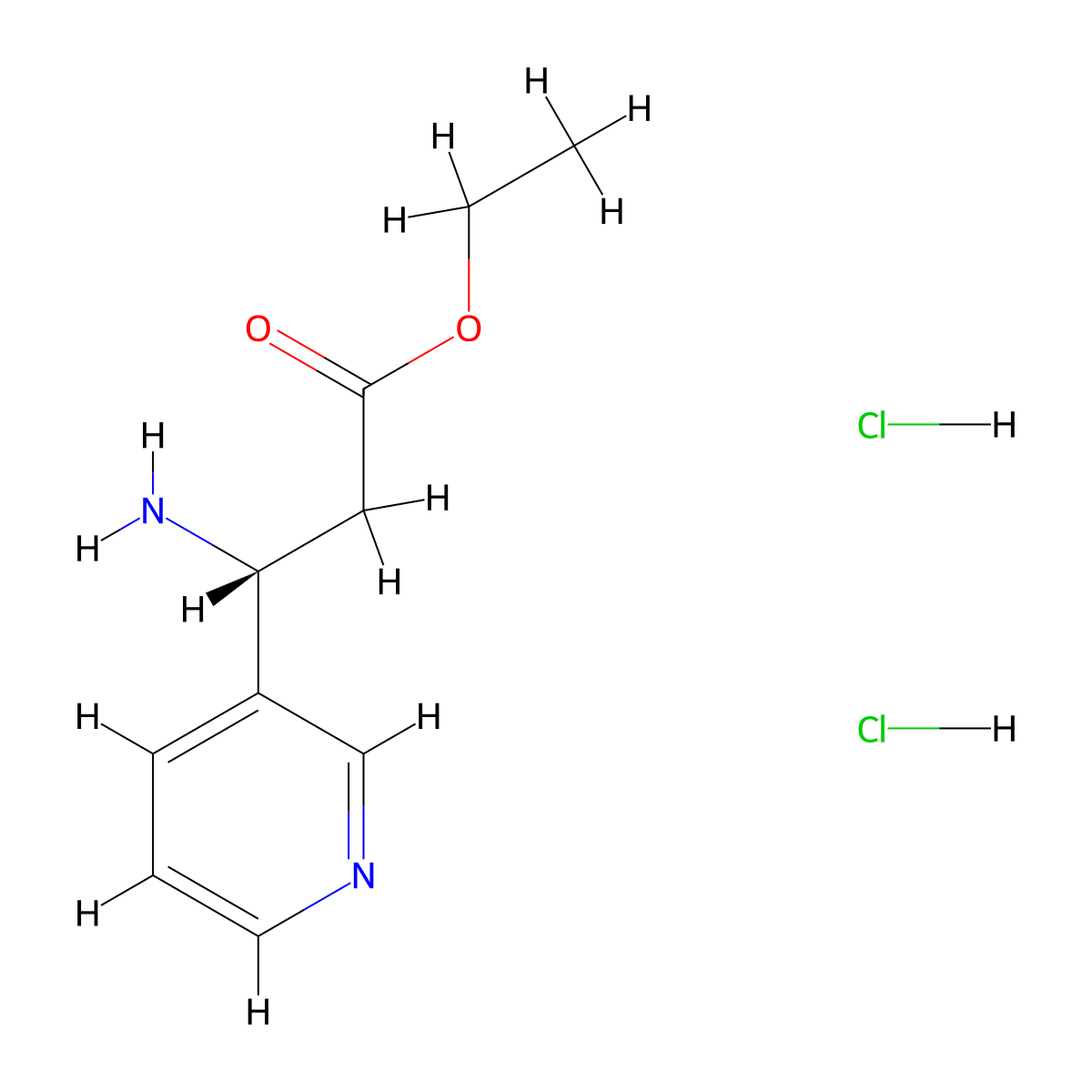 (R)-Ethyl 3-amino-3-(pyridin-3-yl)propanoate dihydrochloride molecular structure, CAS 1217631-87-2