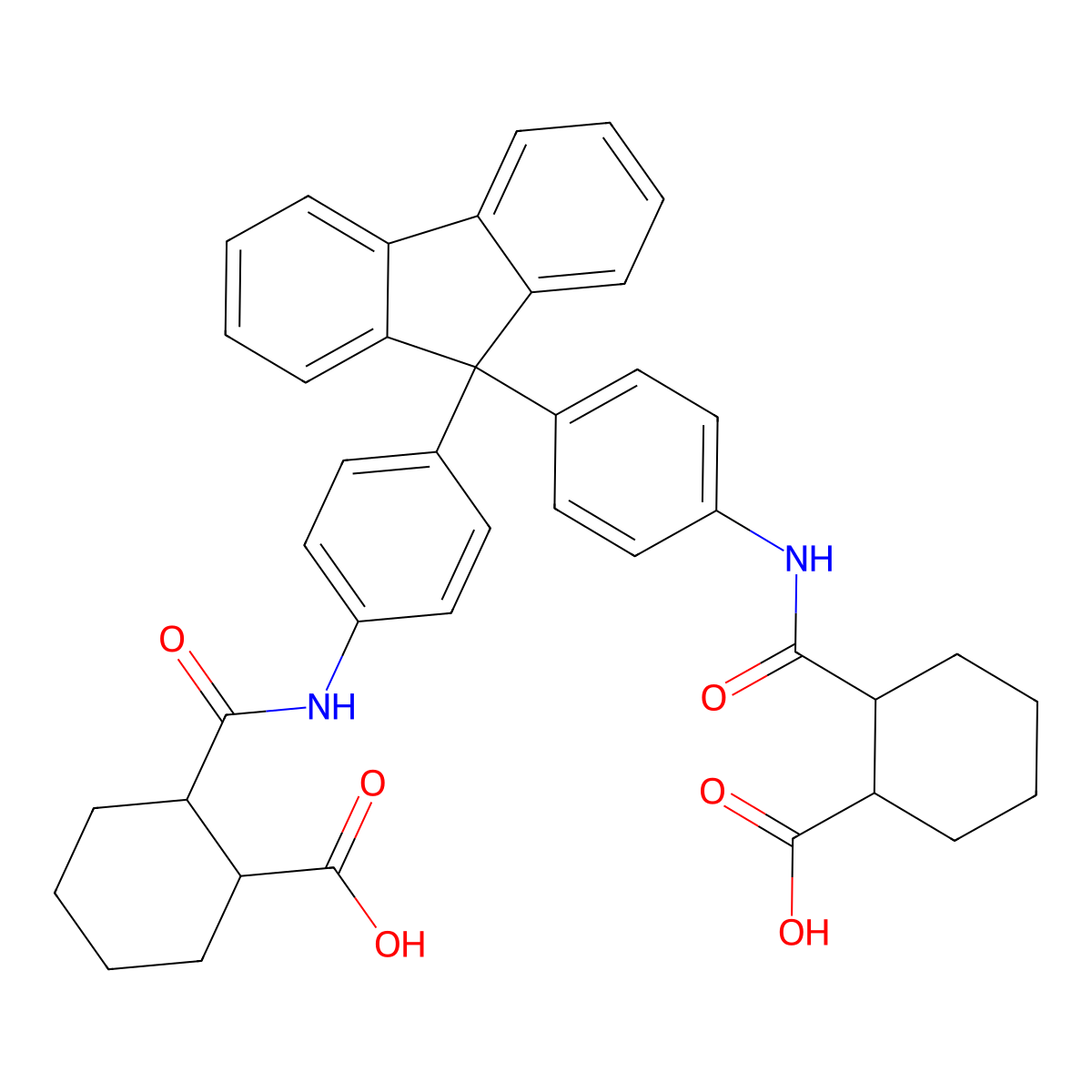 2-[[4-[9-[4-[(2-Carboxycyclohexanecarbonyl)amino]phenyl]fluoren-9-yl]phenyl]carbamoyl]cyclohexane-1-carboxylic acid molecular structure, CAS 1217631-94-1