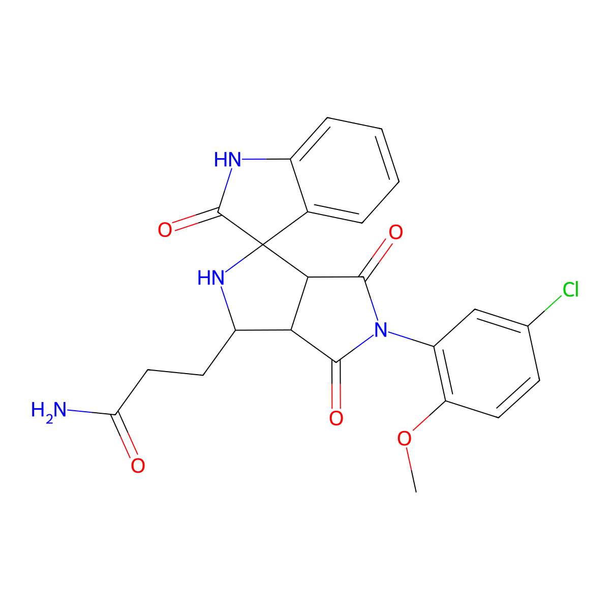 3-[5'-(5-chloro-2-methoxyphenyl)-2,4',6'-trioxo-1,2,3',3a',4',5',6',6a'-octahydro-2'H-spiro[indole-3,1'-pyrrolo[3,4-c]pyrrol]-3'-yl]propanamide molecular structure, CAS 1217633-42-5