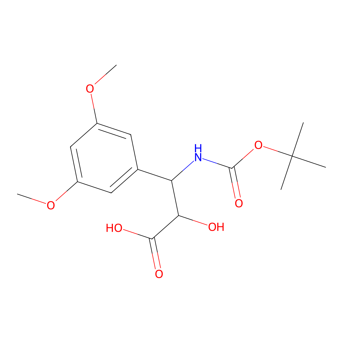 (2R,3R)-3-((tert-Butoxycarbonyl)amino)-3-(3,5-dimethoxyphenyl)-2-hydroxypropanoic acid molecular structure, CAS 1217633-95-8