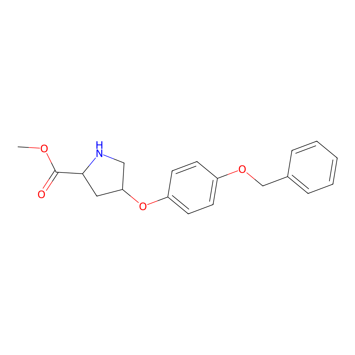 Methyl (2S,4S)-4-[4-(benzyloxy)phenoxy]-2-pyrrolidinecarboxylate molecular structure, CAS 1217634-00-8