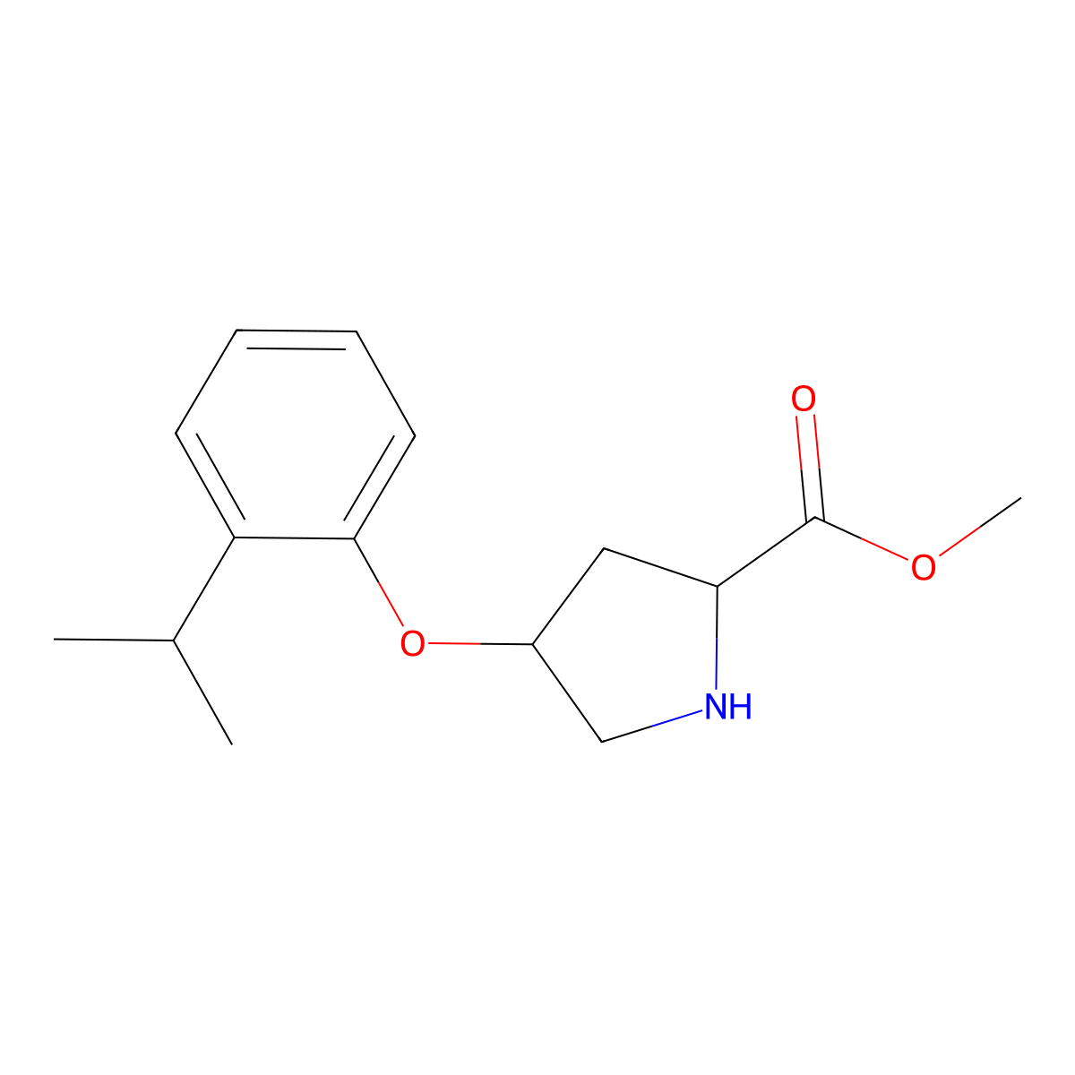 Methyl (2S,4S)-4-(2-isopropylphenoxy)-2-pyrrolidinecarboxylate molecular structure, CAS 1217635-08-9