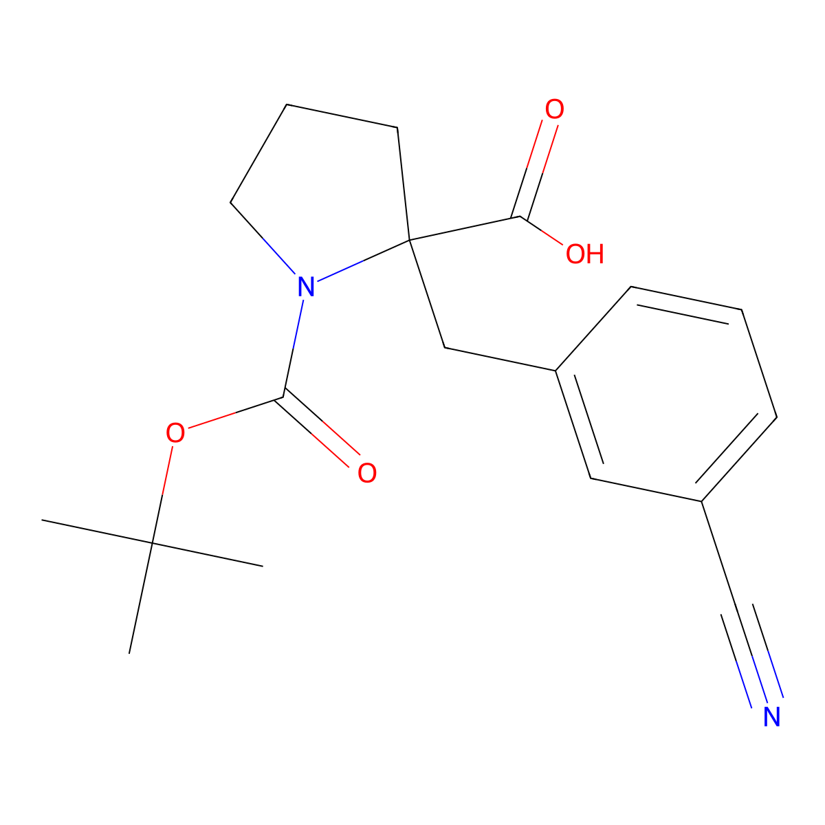(S)-1-(tert-Butoxycarbonyl)-2-(3-cyanobenzyl)pyrrolidine-2-carboxylic acid molecular structure, CAS 1217637-32-5