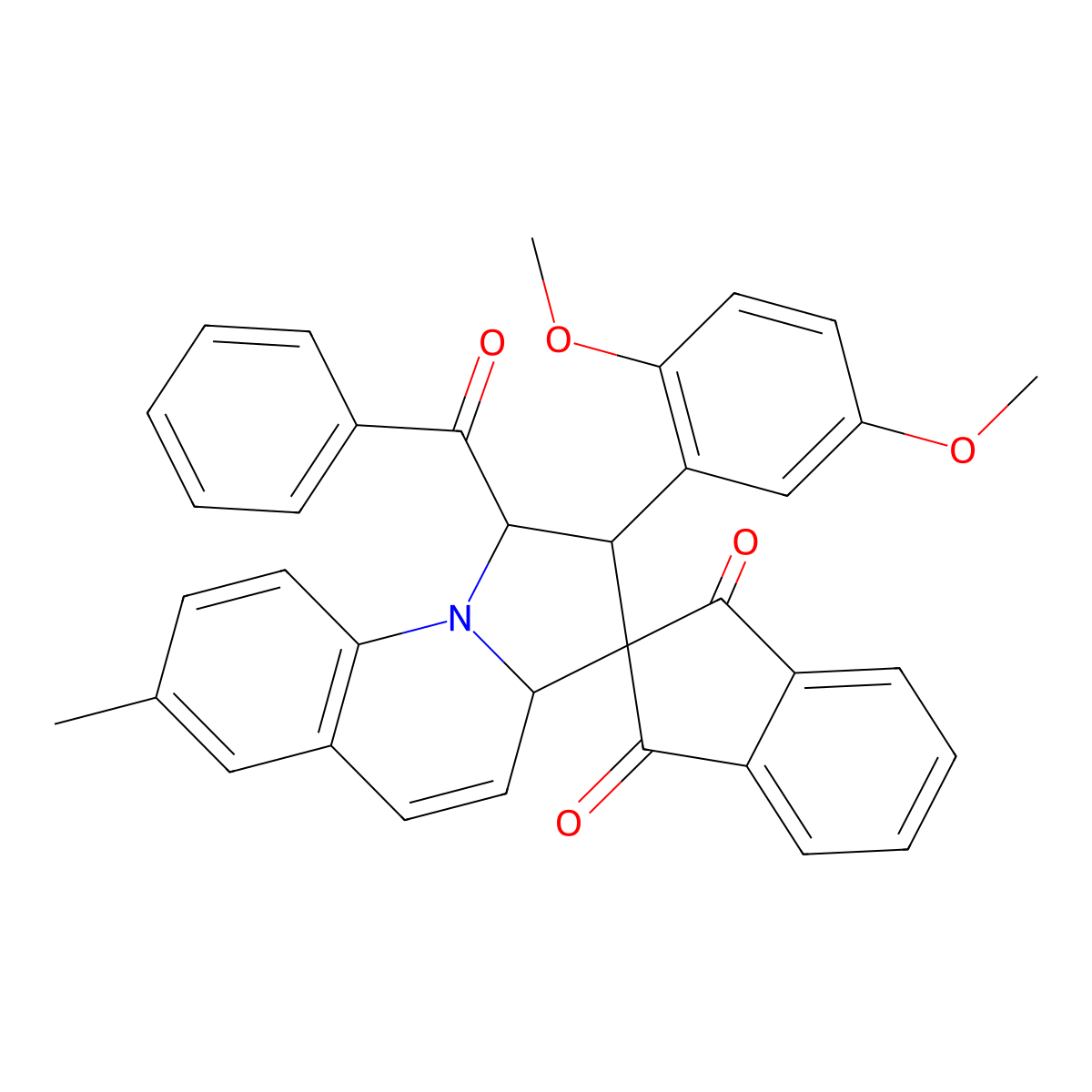1'-Benzoyl-2'-(2,5-dimethoxyphenyl)-1',2'-dihydro-7'-methylspiro(2H-indene-2,3'(3'aH)-pyrrolo(1,2-a)quinoline)-1,3-dione molecular structure, CAS 1217649-26-7