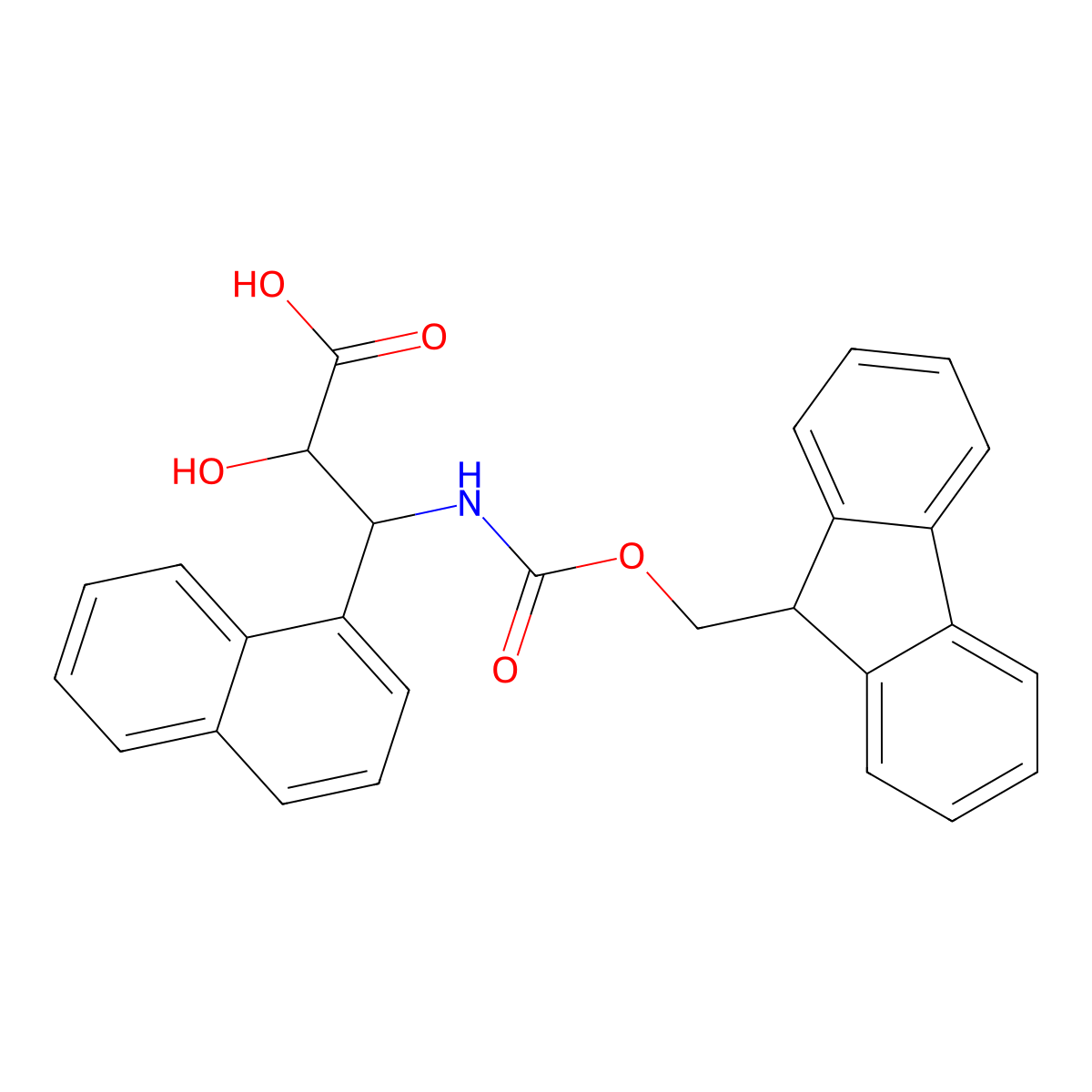 (2R,3R)-3-((((9H-Fluoren-9-yl)methoxy)carbonyl)amino)-2-hydroxy-3-(naphthalen-1-yl)propanoic acid molecular structure, CAS 1217649-42-7