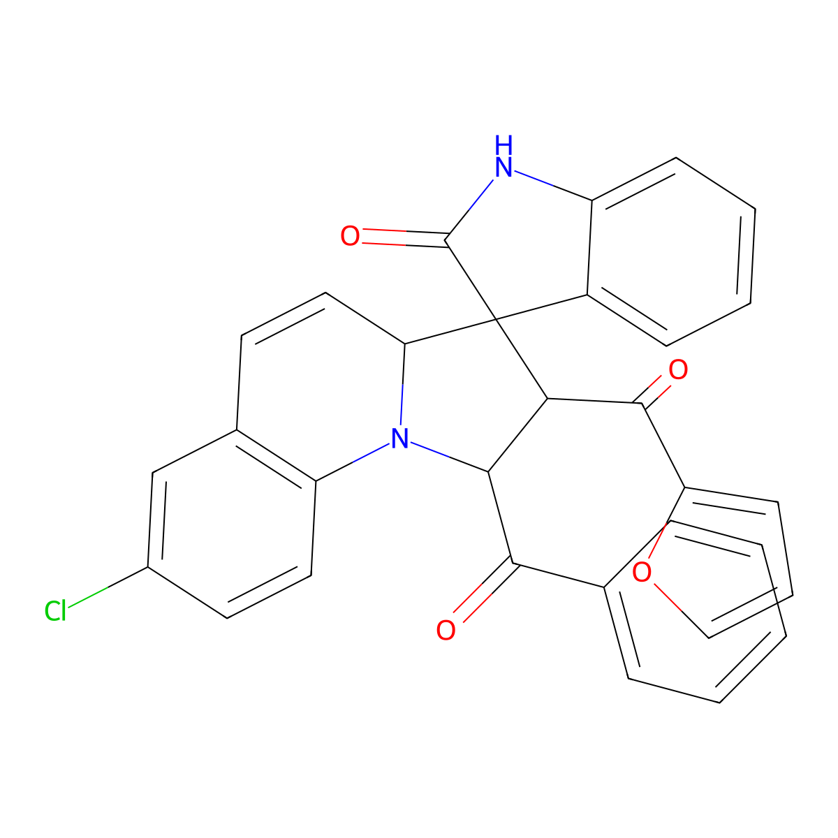 7'-chloro-2'-(furan-2-ylcarbonyl)-1'-(phenylcarbonyl)-1',2'-dihydro-3a'H-spiro[indole-3,3'-pyrrolo[1,2-a]quinolin]-2(1H)-one molecular structure, CAS 1217651-07-4