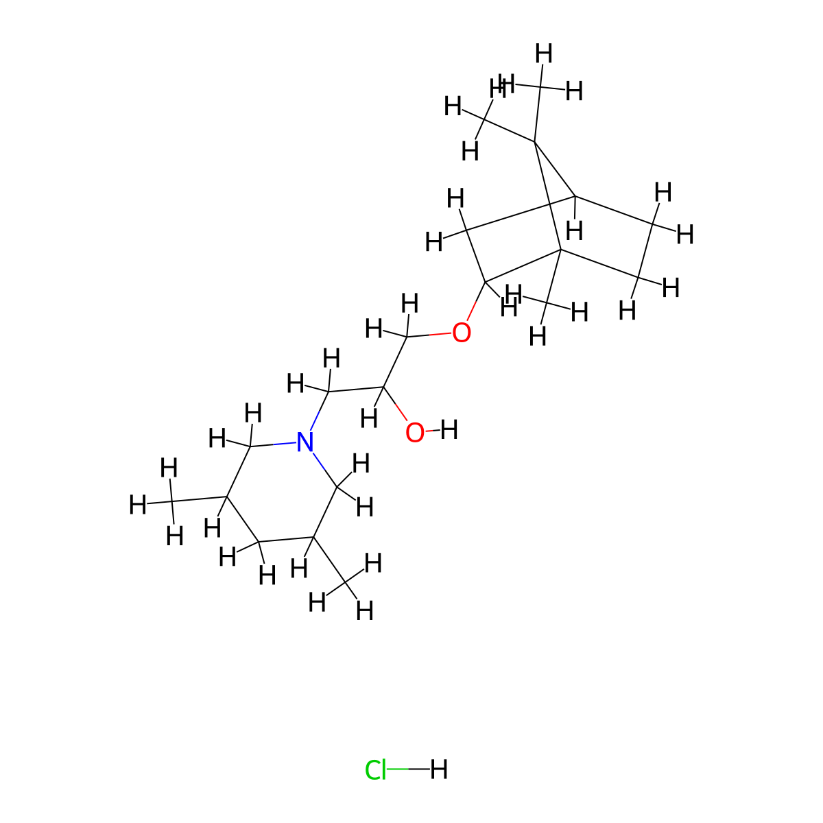 1-(3,5-dimethylpiperidin-1-yl)-3-(((1S,4R)-1,7,7-trimethylbicyclo[2.2.1]heptan-2-yl)oxy)propan-2-ol hydrochloride molecular structure, CAS 1217654-74-4