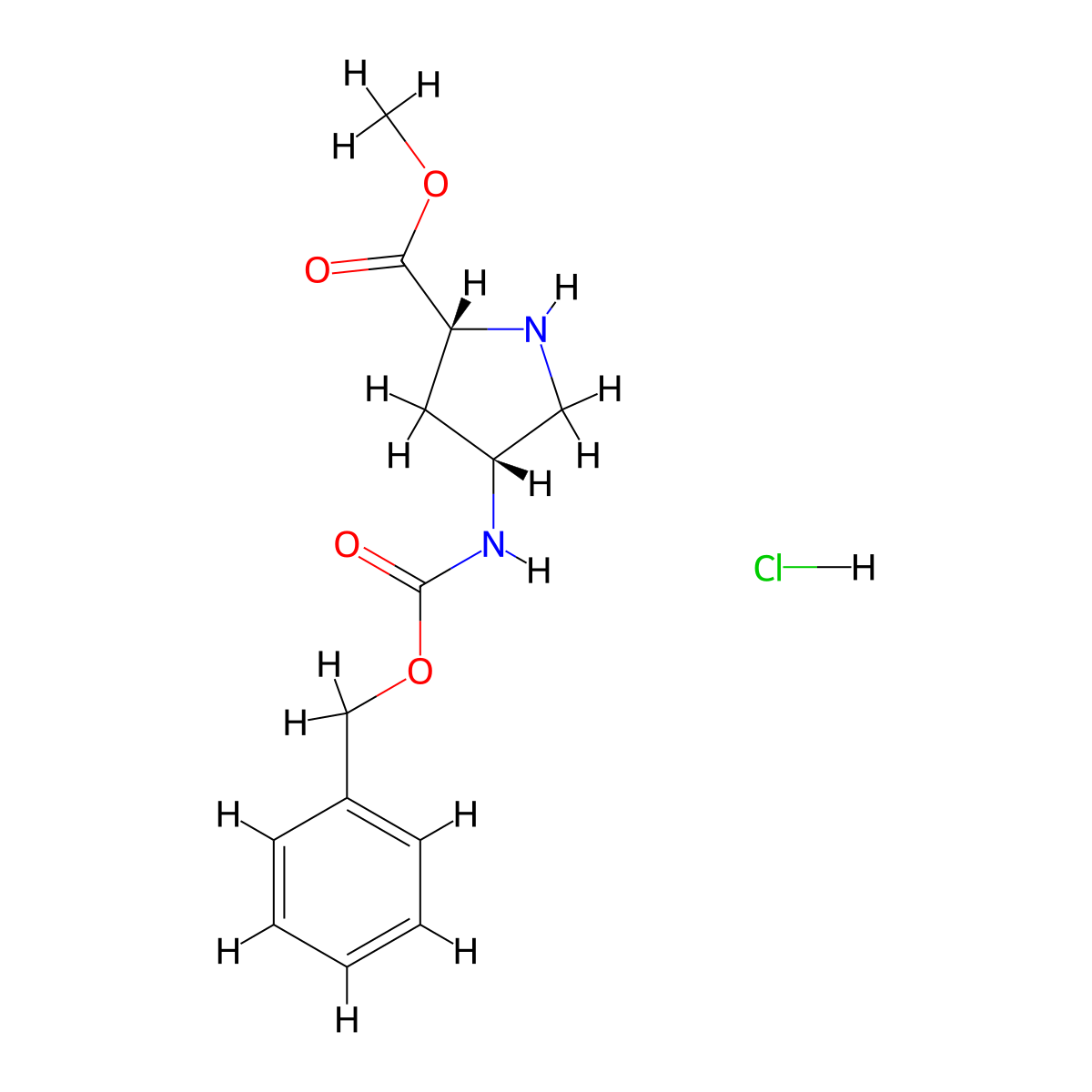 Methyl (2R,4R)-4-Cbz-aminopyrrolidine-2-carboxylate hydrochloride molecular structure, CAS 1217654-88-0