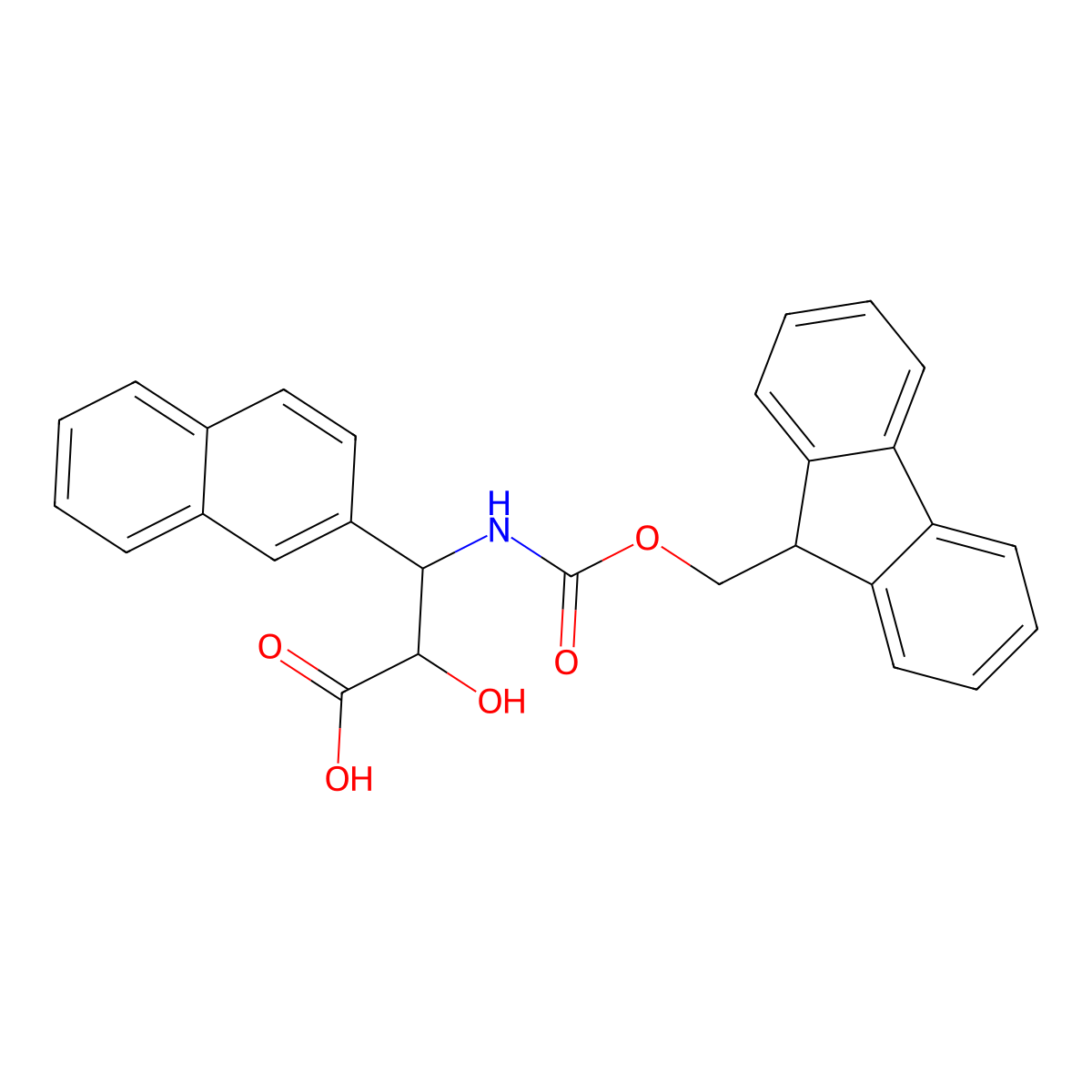 (2R,3R)-3-((((9H-Fluoren-9-yl)methoxy)carbonyl)amino)-2-hydroxy-3-(naphthalen-2-yl)propanoic acid molecular structure, CAS 1217655-36-1
