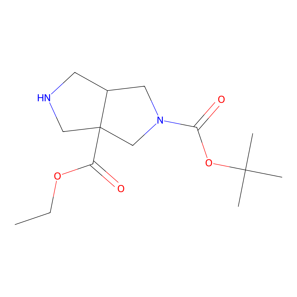 rac-2-tert-butyl 3a-ethyl (3aR,6aR)-octahydropyrrolo(3,4-c)pyrrole-2,3a-dicarboxylate molecular structure, CAS 1217656-93-3