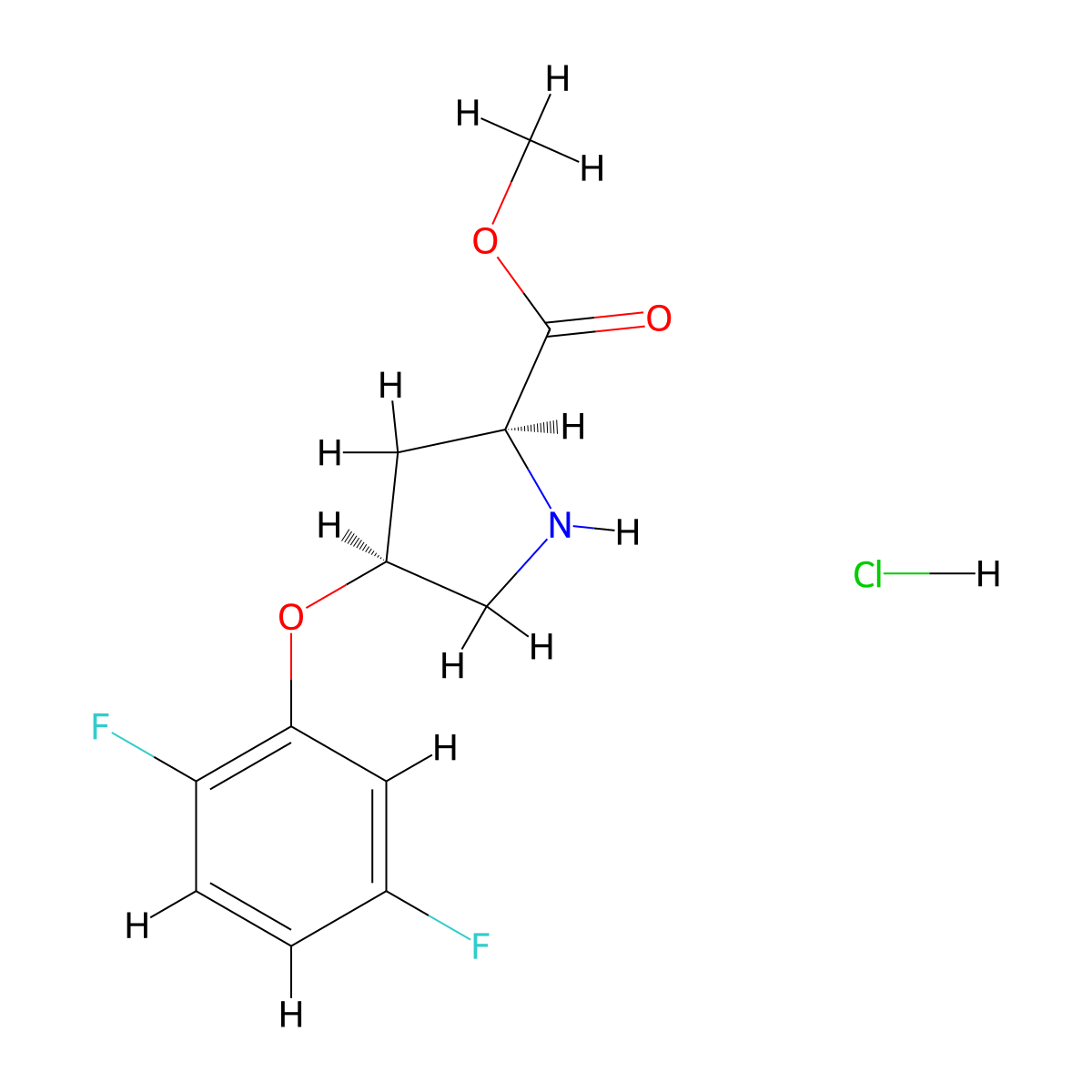 Methyl (2S,4S)-4-(2,5-difluorophenoxy)-2-pyrrolidinecarboxylate hydrochloride molecular structure, CAS 1217657-55-0