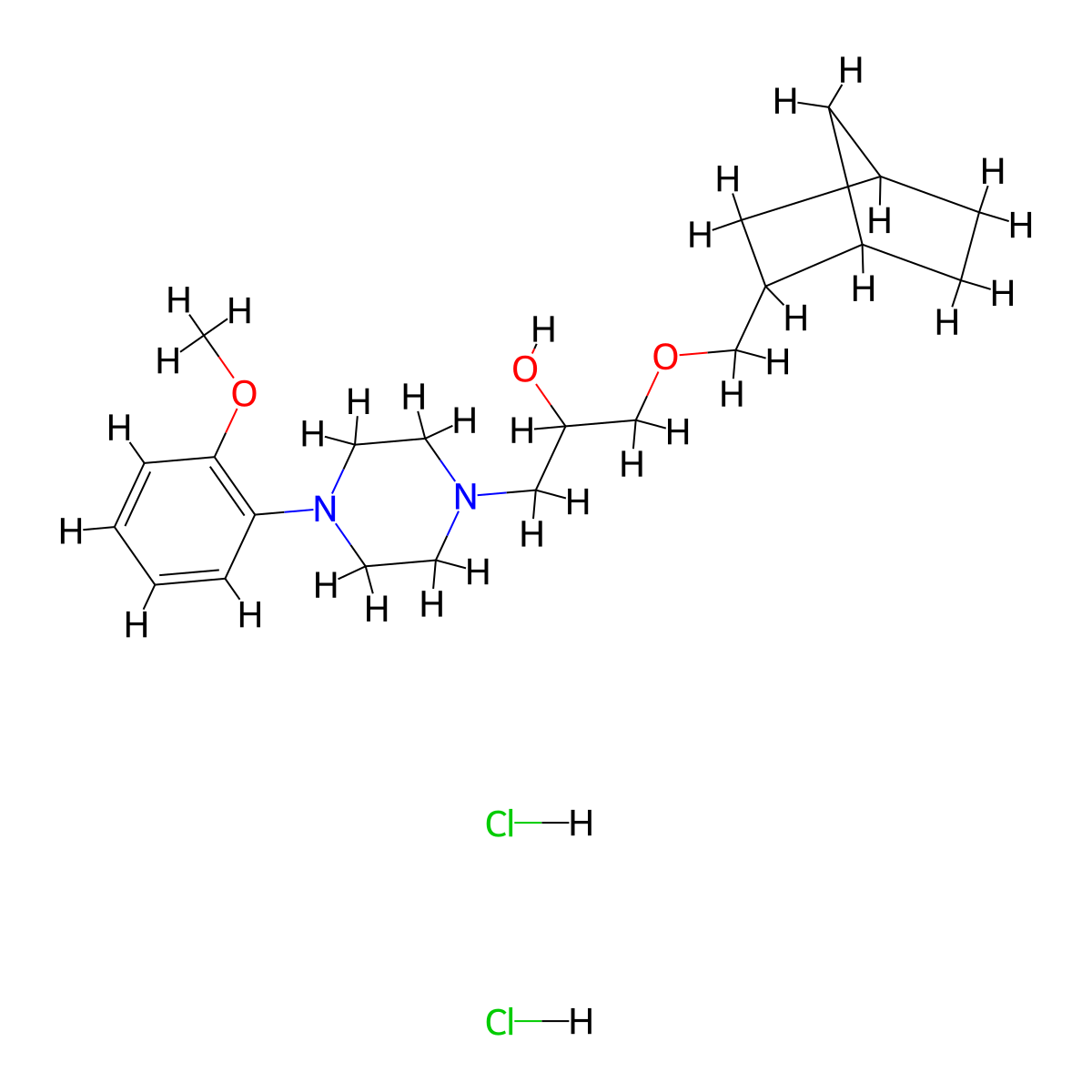 1-((1R,4S)-bicyclo[2.2.1]heptan-2-ylmethoxy)-3-(4-(2-methoxyphenyl)piperazin-1-yl)propan-2-ol dihydrochloride molecular structure, CAS 1217661-63-6