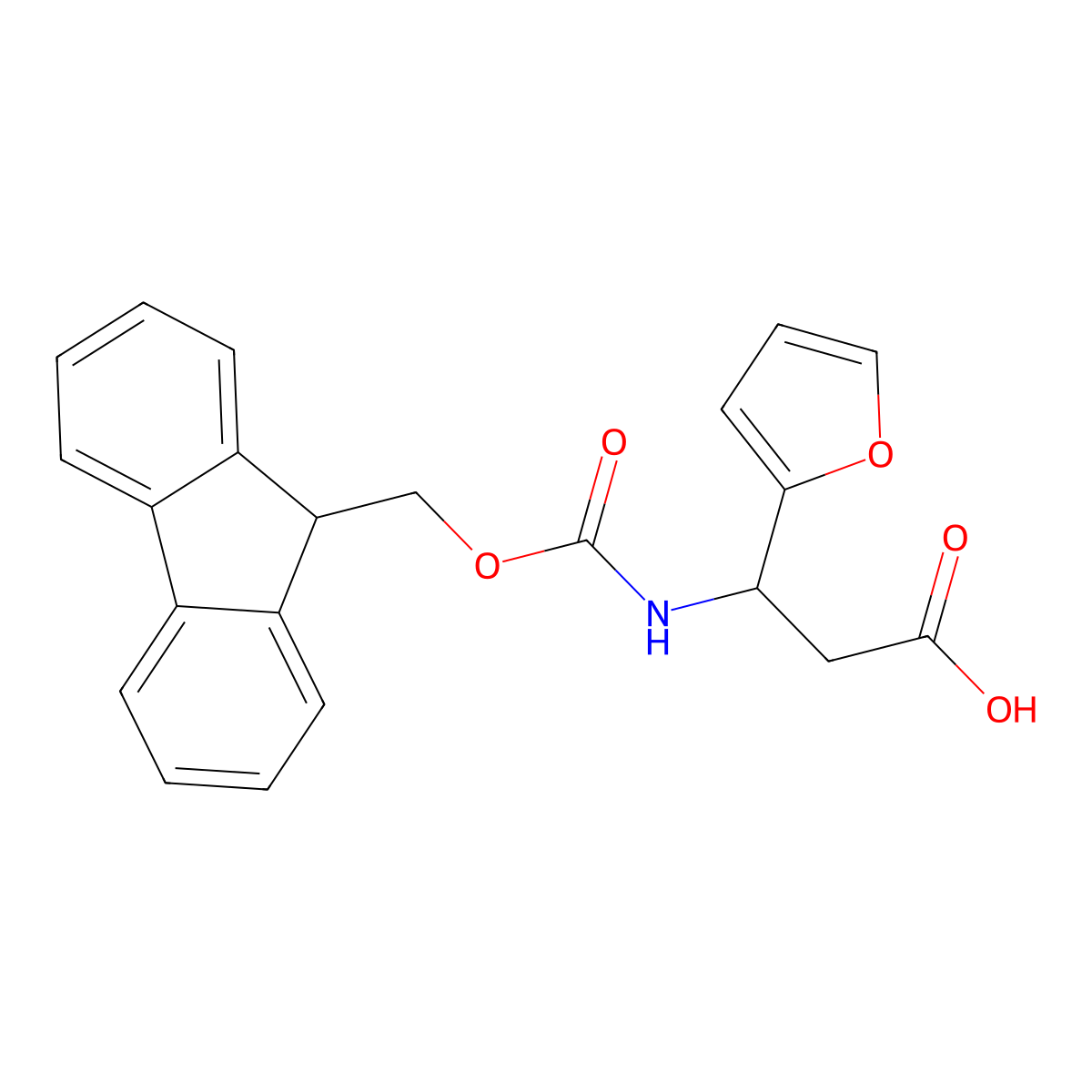 (R)-3-((((9H-Fluoren-9-yl)methoxy)carbonyl)amino)-3-(furan-2-yl)propanoic acid molecular structure, CAS 1217662-55-9