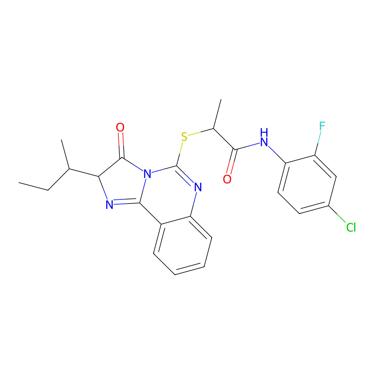 2-((2-(sec-butyl)-3-oxo-2,3-dihydroimidazo[1,2-c]quinazolin-5-yl)thio)-N-(4-chloro-2-fluorophenyl)propanamide molecular structure, CAS 1217665-52-5