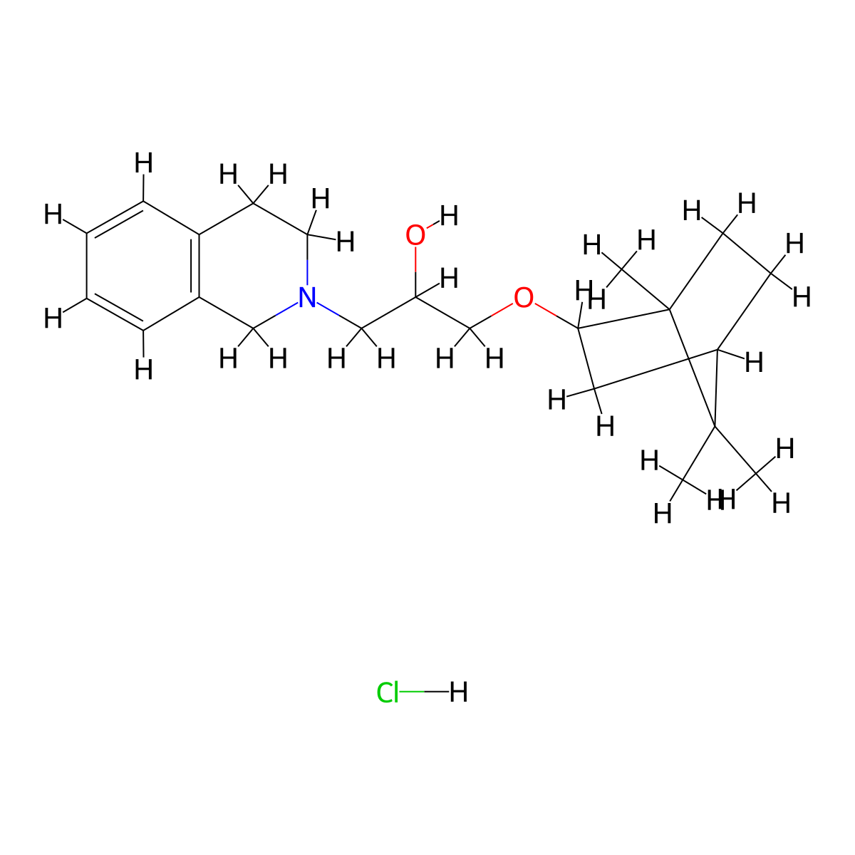 1-(3,4-dihydroisoquinolin-2(1H)-yl)-3-(((1S,4R)-1,7,7-trimethylbicyclo[2.2.1]heptan-2-yl)oxy)propan-2-ol hydrochloride molecular structure, CAS 1217666-80-2