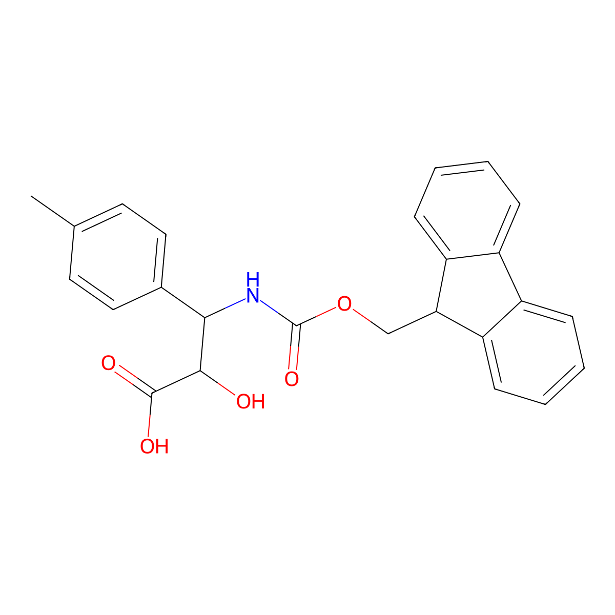 (2R,3R)-3-((((9H-Fluoren-9-yl)methoxy)carbonyl)amino)-2-hydroxy-3-(p-tolyl)propanoic acid molecular structure, CAS 1217669-56-1
