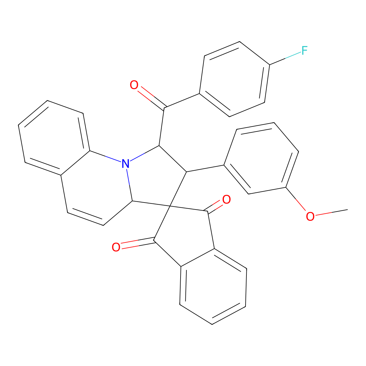 1'-[(4-fluorophenyl)carbonyl]-2'-(3-methoxyphenyl)-1',2'-dihydro-3a'H-spiro[indene-2,3'-pyrrolo[1,2-a]quinoline]-1,3-dione molecular structure, CAS 1217669-57-2