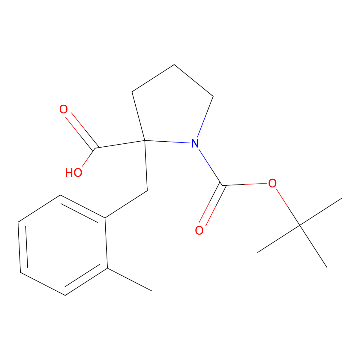 (S)-1-(tert-Butoxycarbonyl)-2-(2-methylbenzyl)pyrrolidine-2-carboxylic acid molecular structure, CAS 1217669-63-0