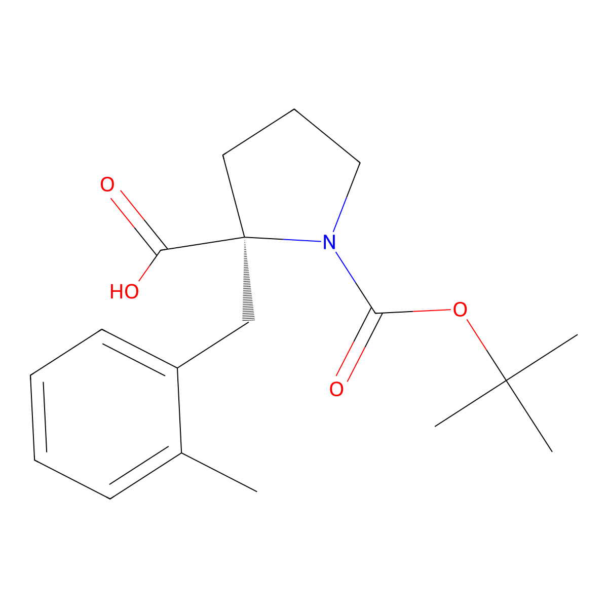 (S)-1-(tert-Butoxycarbonyl)-2-(2-methylbenzyl)pyrrolidine-2-carboxylic acid molecular structure, CAS 1217669-63-0