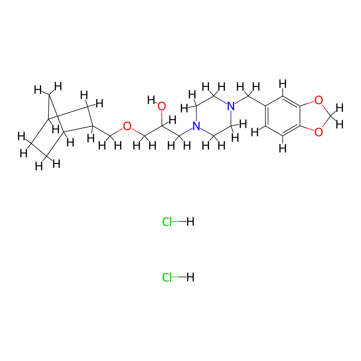 1-(4-(benzo[d][1,3]dioxol-5-ylmethyl)piperazin-1-yl)-3-((1R,4S)-bicyclo[2.2.1]heptan-2-ylmethoxy)propan-2-ol dihydrochloride molecular structure, CAS 1217669-85-6
