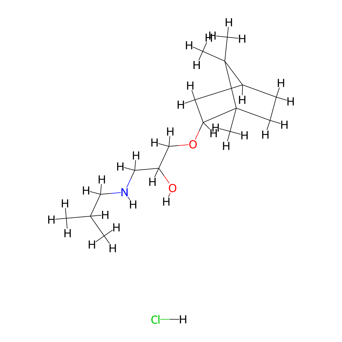 1-(isobutylamino)-3-(((1S,4R)-1,7,7-trimethylbicyclo[2.2.1]heptan-2-yl)oxy)propan-2-ol hydrochloride molecular structure, CAS 1217679-04-3