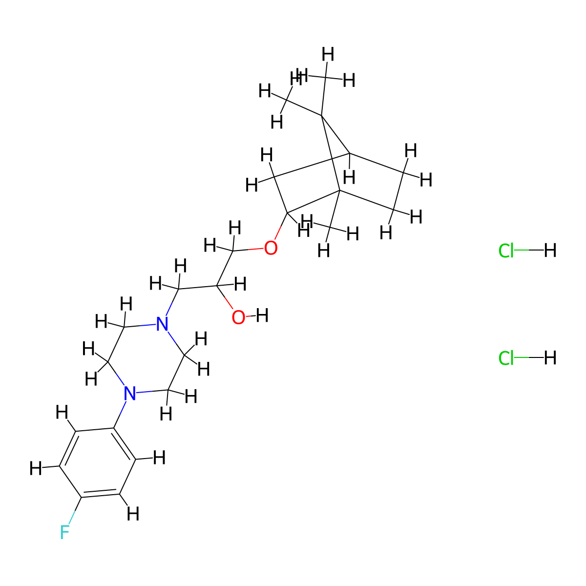 1-(4-(4-fluorophenyl)piperazin-1-yl)-3-(((1S,4R)-1,7,7-trimethylbicyclo[2.2.1]heptan-2-yl)oxy)propan-2-ol dihydrochloride molecular structure, CAS 1217680-01-7
