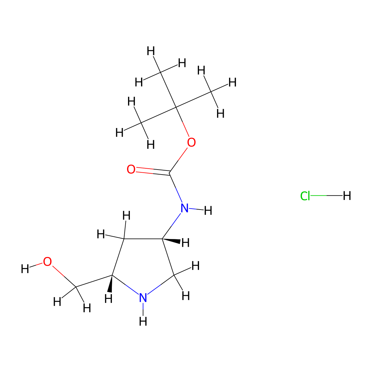 tert-Butyl ((3S,5S)-5-(hydroxymethyl)pyrrolidin-3-yl)carbamate hydrochloride molecular structure, CAS 1217680-19-7