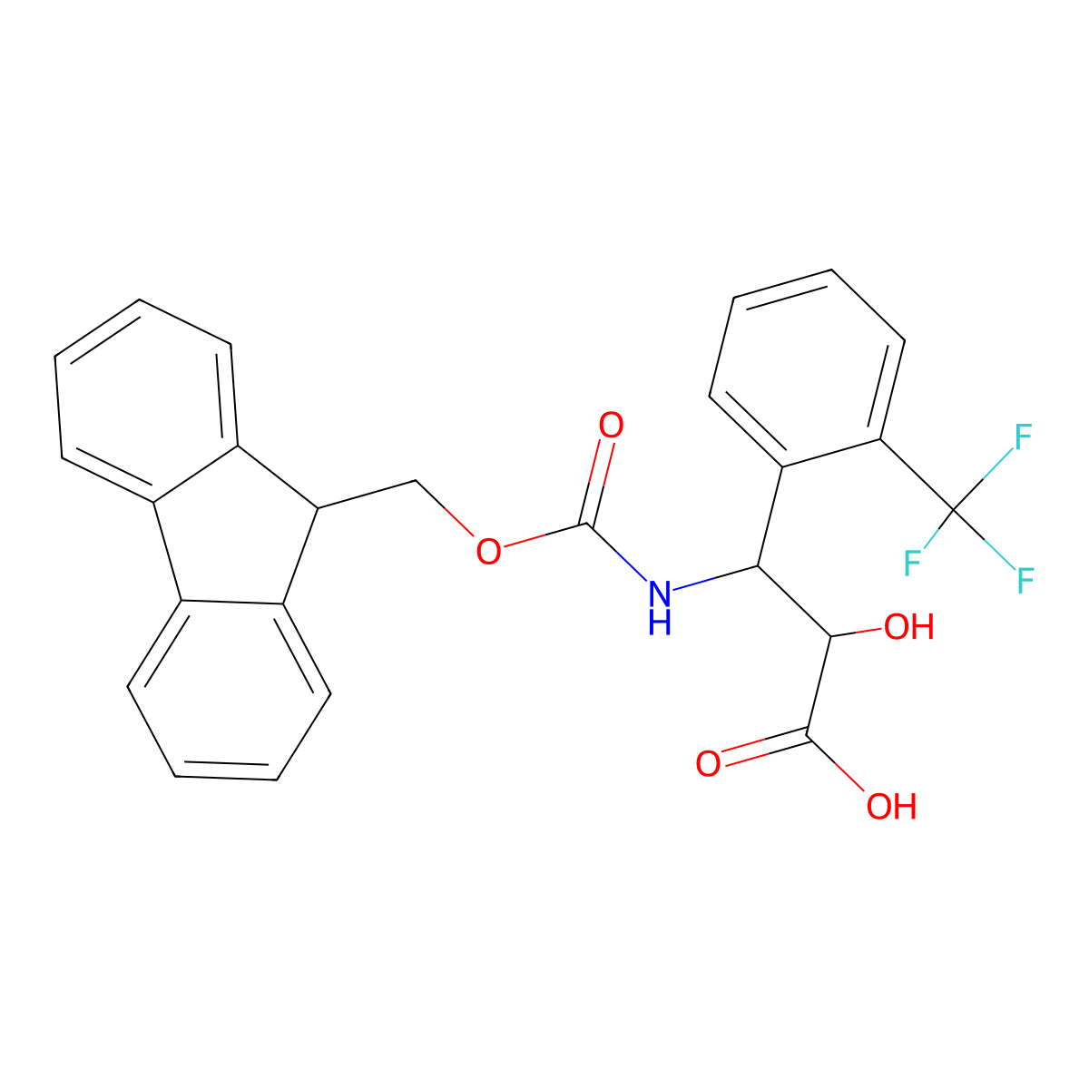 (2R,3R)-3-((((9H-Fluoren-9-yl)methoxy)carbonyl)amino)-2-hydroxy-3-(2-(trifluoromethyl)phenyl)propanoic acid molecular structure, CAS 1217682-40-0