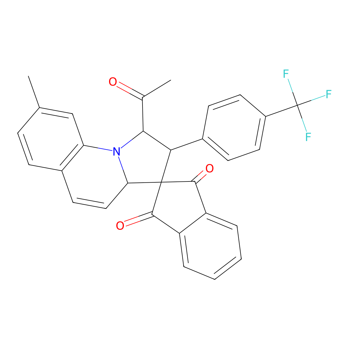 1'-acetyl-8'-methyl-2'-[4-(trifluoromethyl)phenyl]-1',2'-dihydro-3a'H-spiro[indene-2,3'-pyrrolo[1,2-a]quinoline]-1,3-dione molecular structure, CAS 1217684-32-6