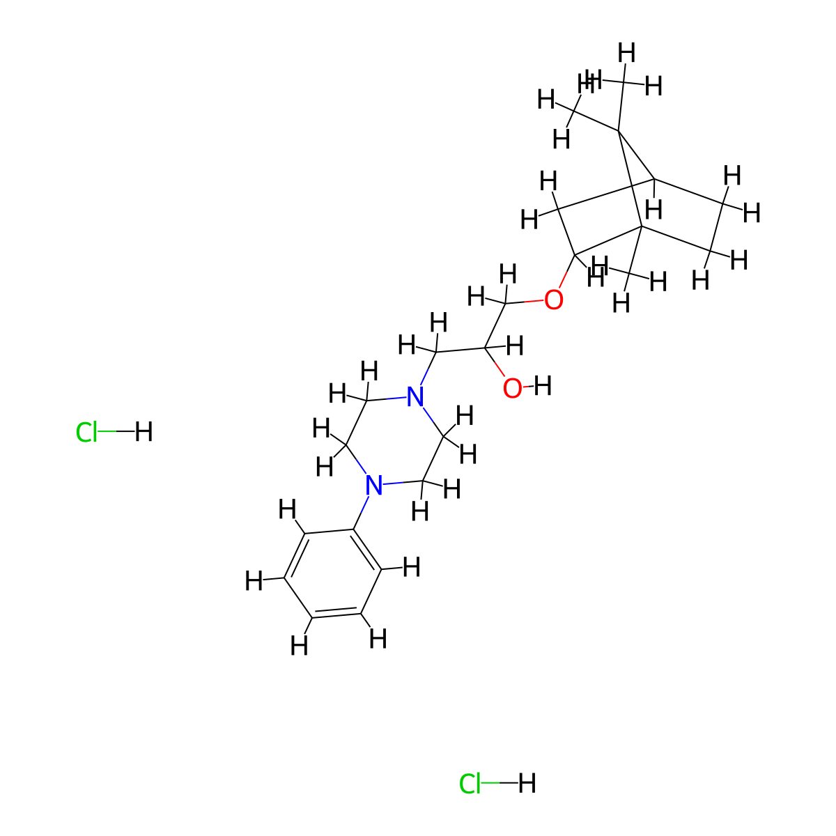 1-(4-phenylpiperazin-1-yl)-3-(((1S,4R)-1,7,7-trimethylbicyclo[2.2.1]heptan-2-yl)oxy)propan-2-ol dihydrochloride molecular structure, CAS 1217685-50-1