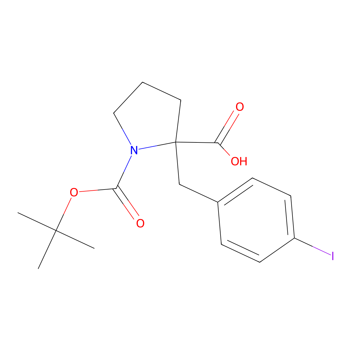 (S)-1-(tert-Butoxycarbonyl)-2-(4-iodobenzyl)pyrrolidine-2-carboxylic acid molecular structure, CAS 1217686-40-2