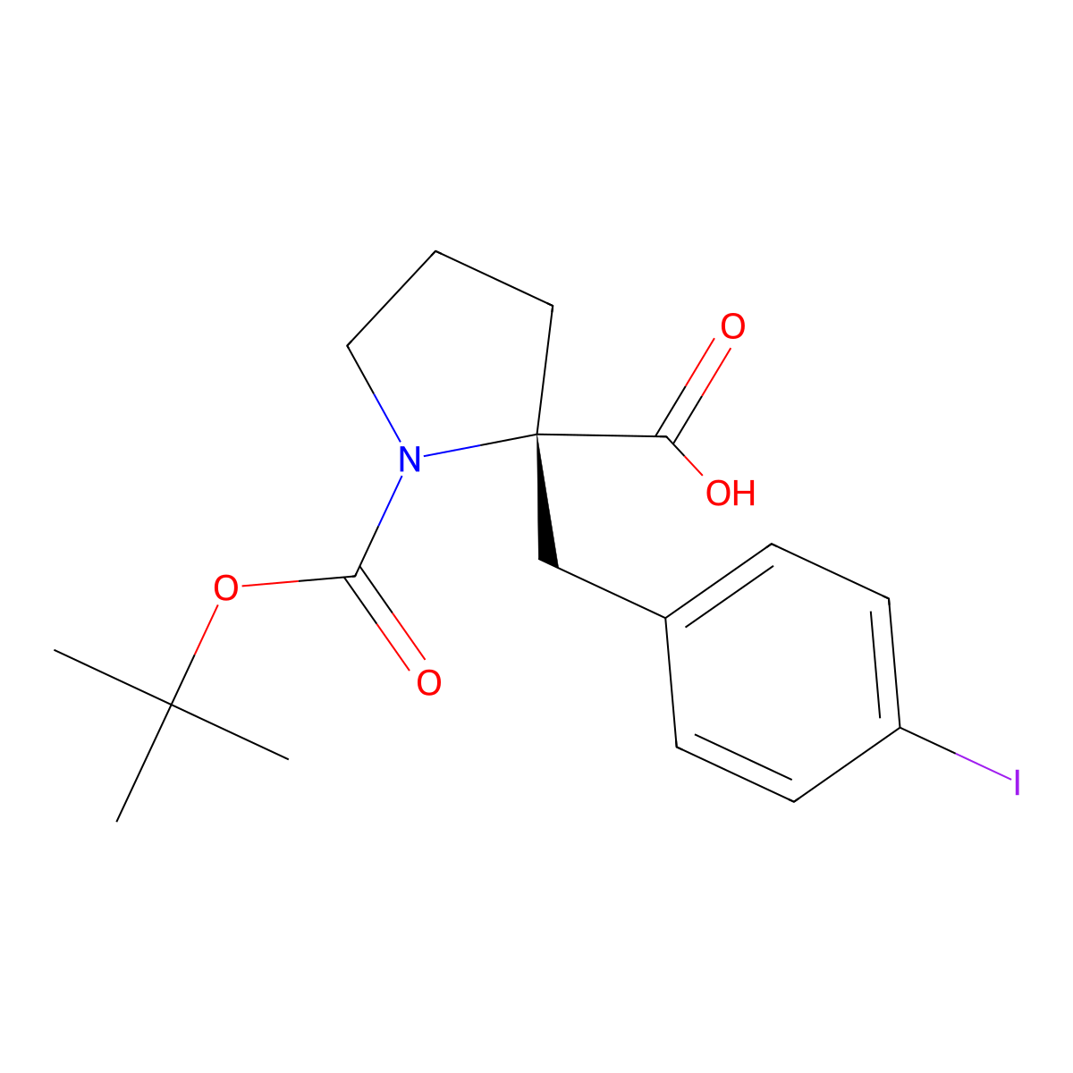(S)-1-(tert-Butoxycarbonyl)-2-(4-iodobenzyl)pyrrolidine-2-carboxylic acid molecular structure, CAS 1217686-40-2