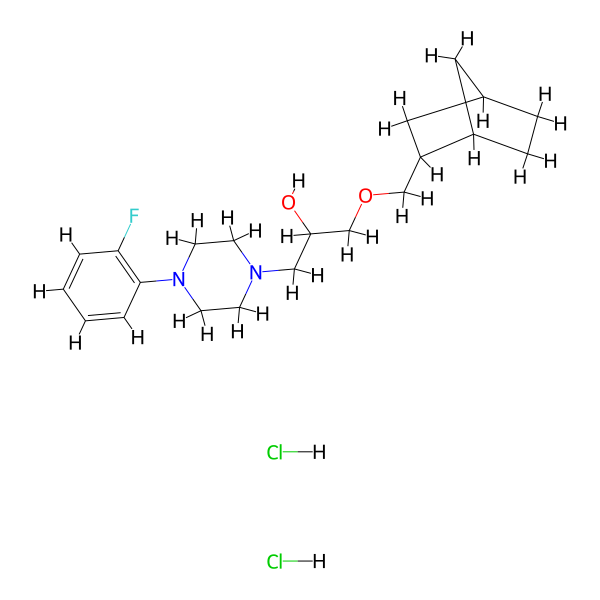 1-((1R,4S)-bicyclo[2.2.1]heptan-2-ylmethoxy)-3-(4-(2-fluorophenyl)piperazin-1-yl)propan-2-ol dihydrochloride molecular structure, CAS 1217688-22-6