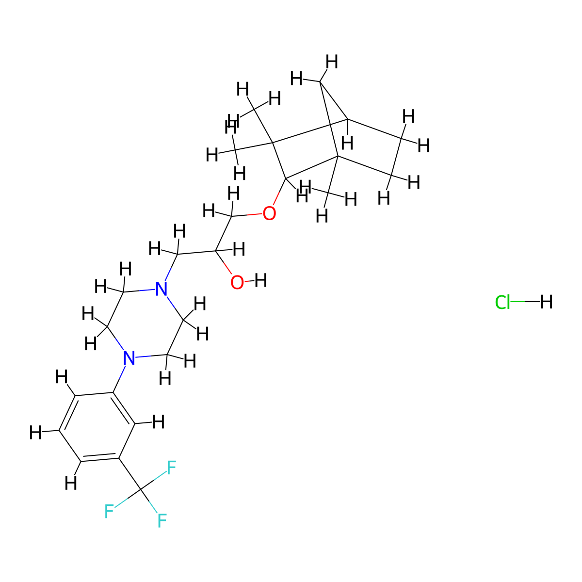 1-(4-(3-(Trifluoromethyl)phenyl)piperazin-1-yl)-3-((1,3,3-trimethylbicyclo[2.2.1]heptan-2-yl)oxy)propan-2-ol hydrochloride molecular structure, CAS 1217691-90-1