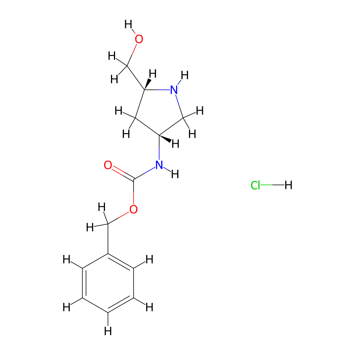 Benzyl ((3R,5R)-5-(hydroxymethyl)pyrrolidin-3-yl)carbamate hydrochloride molecular structure, CAS 1217692-66-4