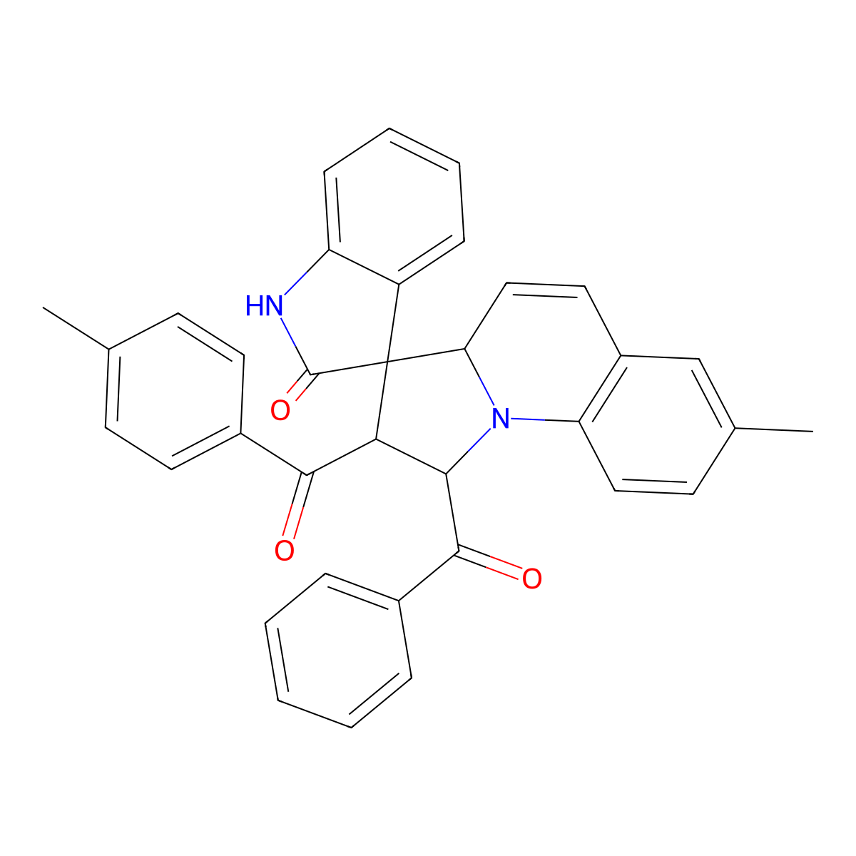 1'-Benzoyl-1',2'-dihydro-7'-methyl-2'-(4-methylbenzoyl)spiro[3H-indole-3,3'(3'aH)-pyrrolo[1,2-a]quinolin]-2(1H)-one molecular structure, CAS 1217692-67-5