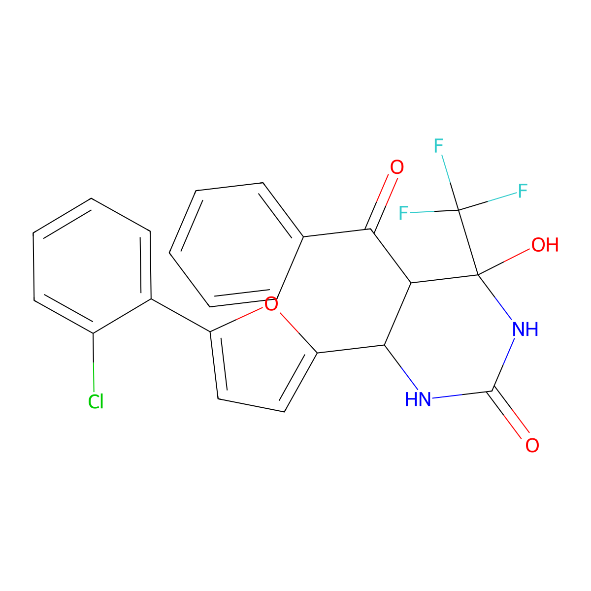 5-benzoyl-6-[5-(2-chlorophenyl)-2-furyl]-4-hydroxy-4-(trifluoromethyl)tetrahydropyrimidin-2(1H)-one molecular structure, CAS 1217695-89-0