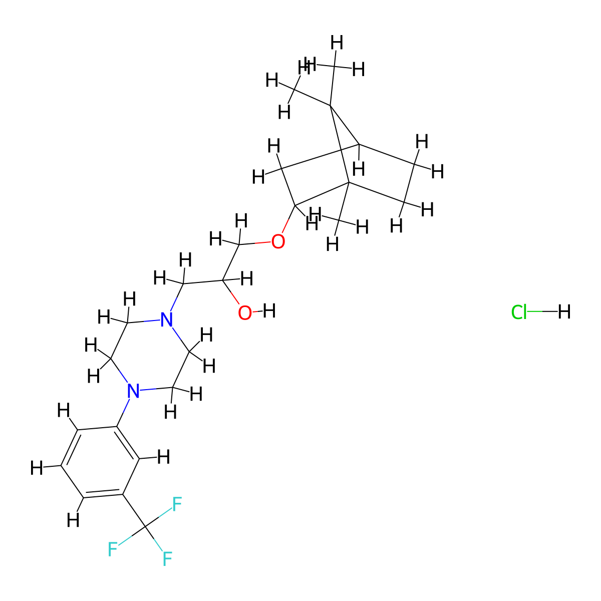 1-(4-(3-(trifluoromethyl)phenyl)piperazin-1-yl)-3-(((1S,4R)-1,7,7-trimethylbicyclo[2.2.1]heptan-2-yl)oxy)propan-2-ol hydrochloride molecular structure, CAS 1217697-48-7