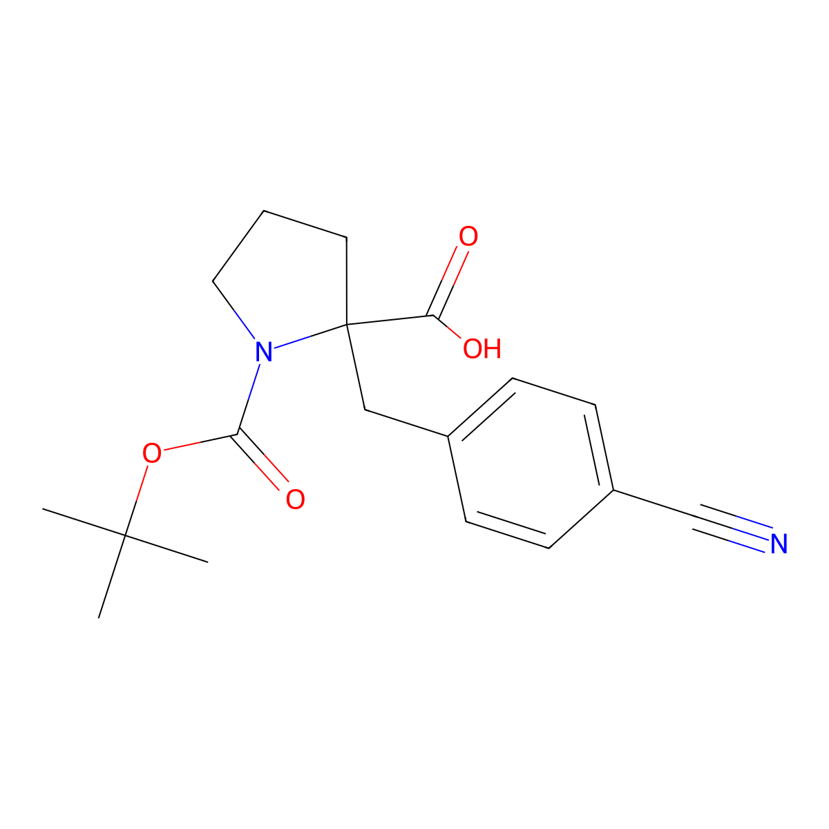 (S)-1-(tert-Butoxycarbonyl)-2-(4-cyanobenzyl)pyrrolidine-2-carboxylic acid molecular structure, CAS 1217698-68-4