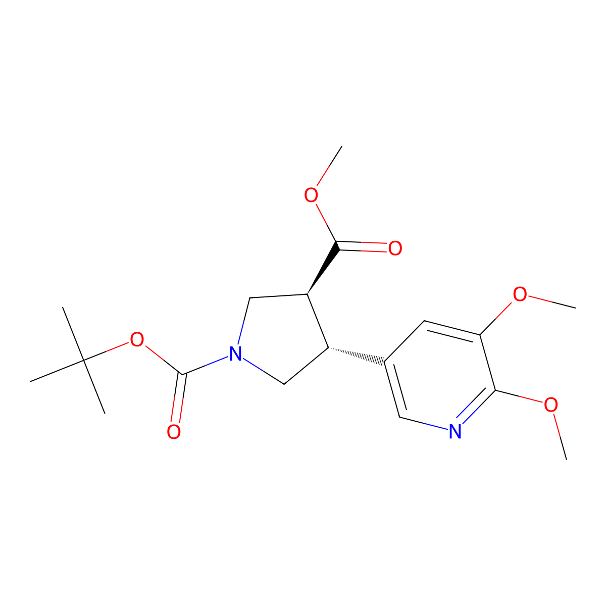 (trans-Racemic) 1-tert-butyl 3-methyl 4-(5,6-DI-methoxypyridin-3-YL)pyrrolidine-1,3-dicarboxylate molecular structure, CAS 1217698-80-0