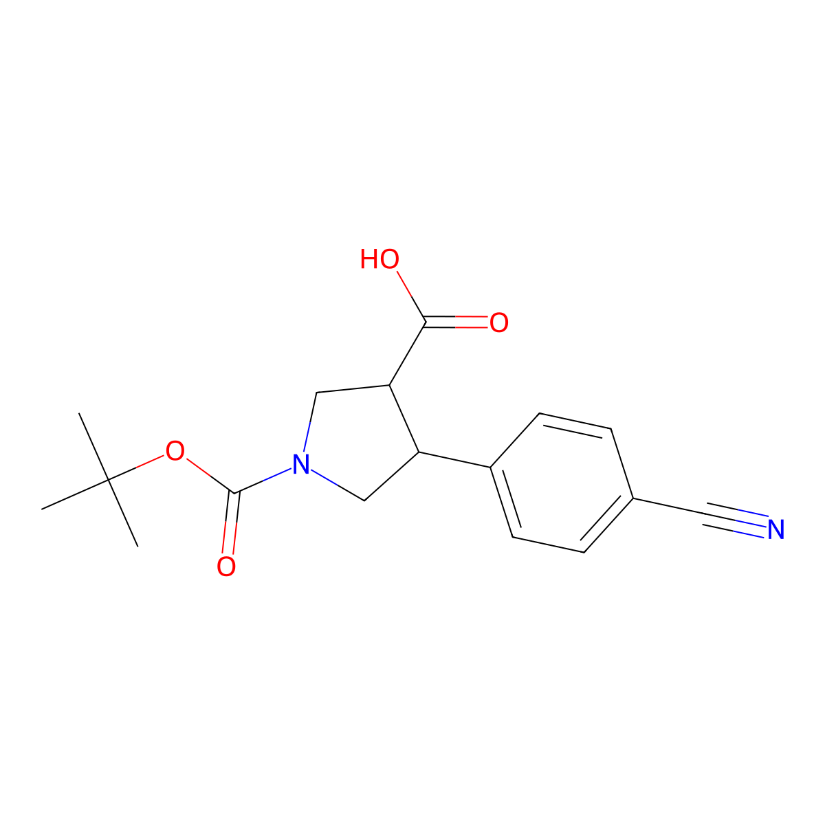 (3R,4S)-1-(tert-Butoxycarbonyl)-4-(4-cyanophenyl)pyrrolidine-3-carboxylic acid molecular structure, CAS 1217702-50-5
