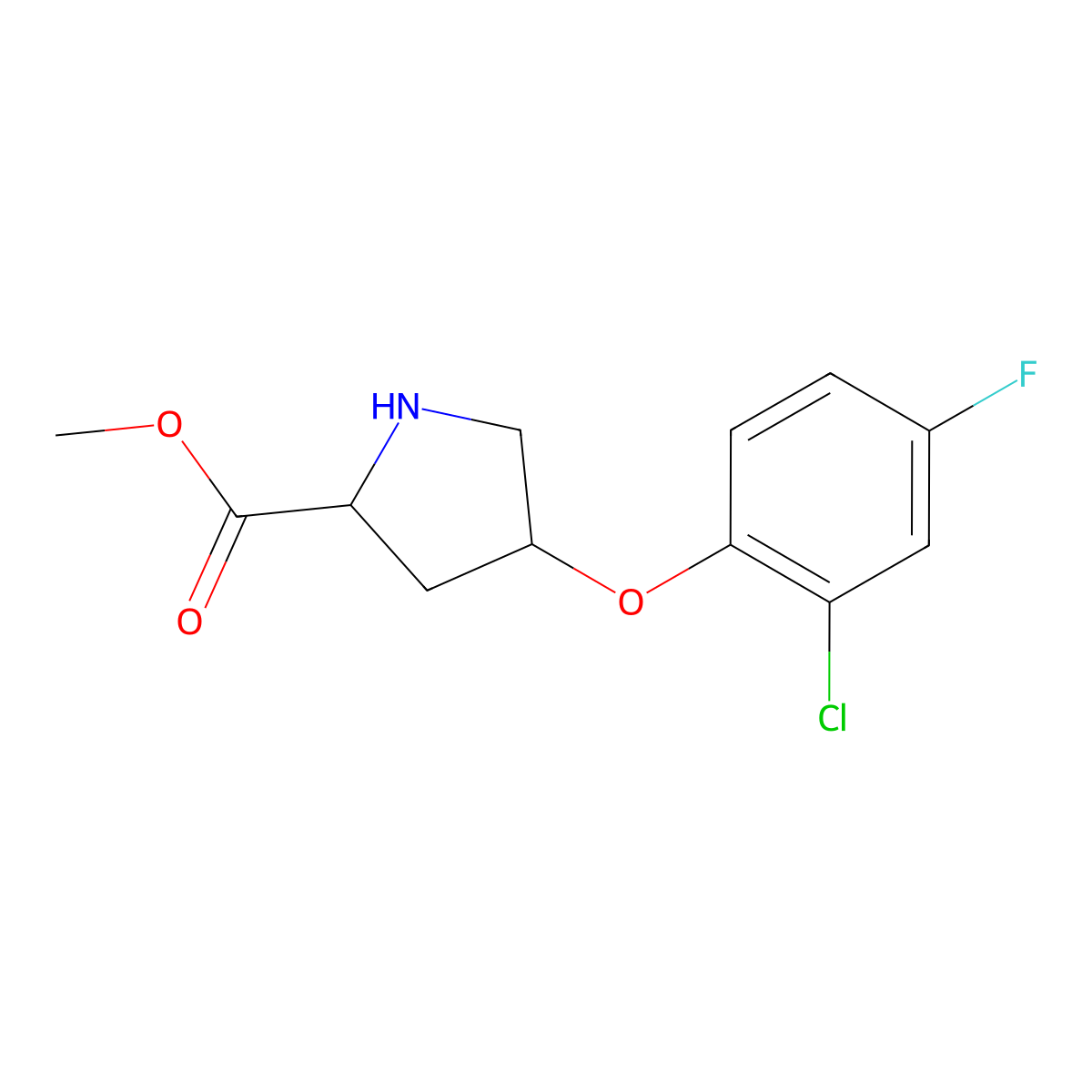 Methyl (2S,4S)-4-(2-chloro-4-fluorophenoxy)-2-pyrrolidinecarboxylate molecular structure, CAS 1217704-47-6