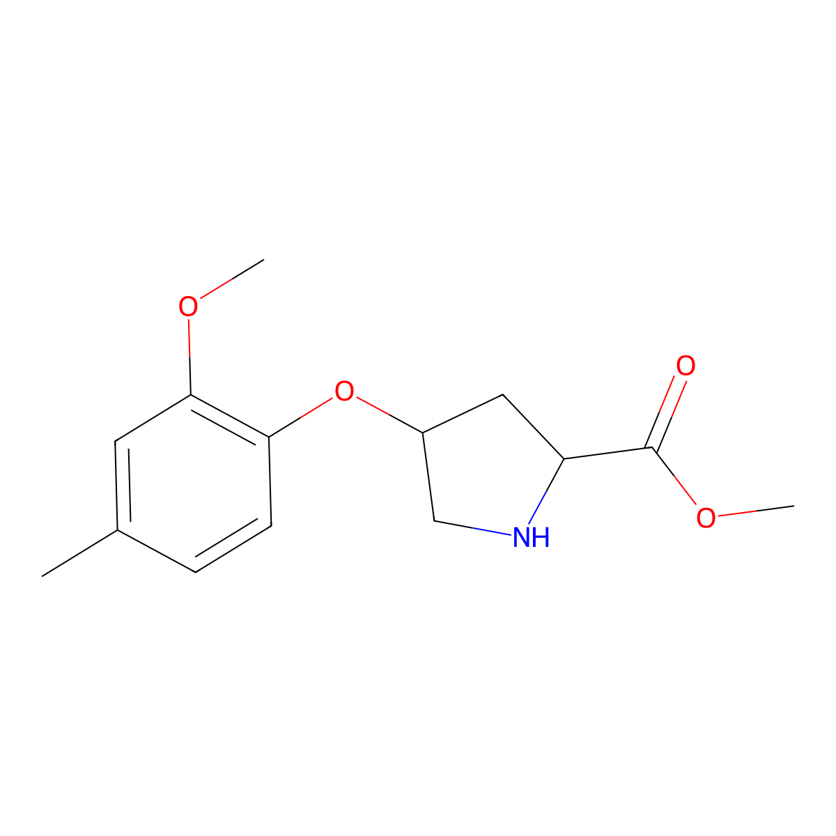 Methyl (2S,4S)-4-(2-methoxy-4-methylphenoxy)-2-pyrrolidinecarboxylate molecular structure, CAS 1217707-44-2
