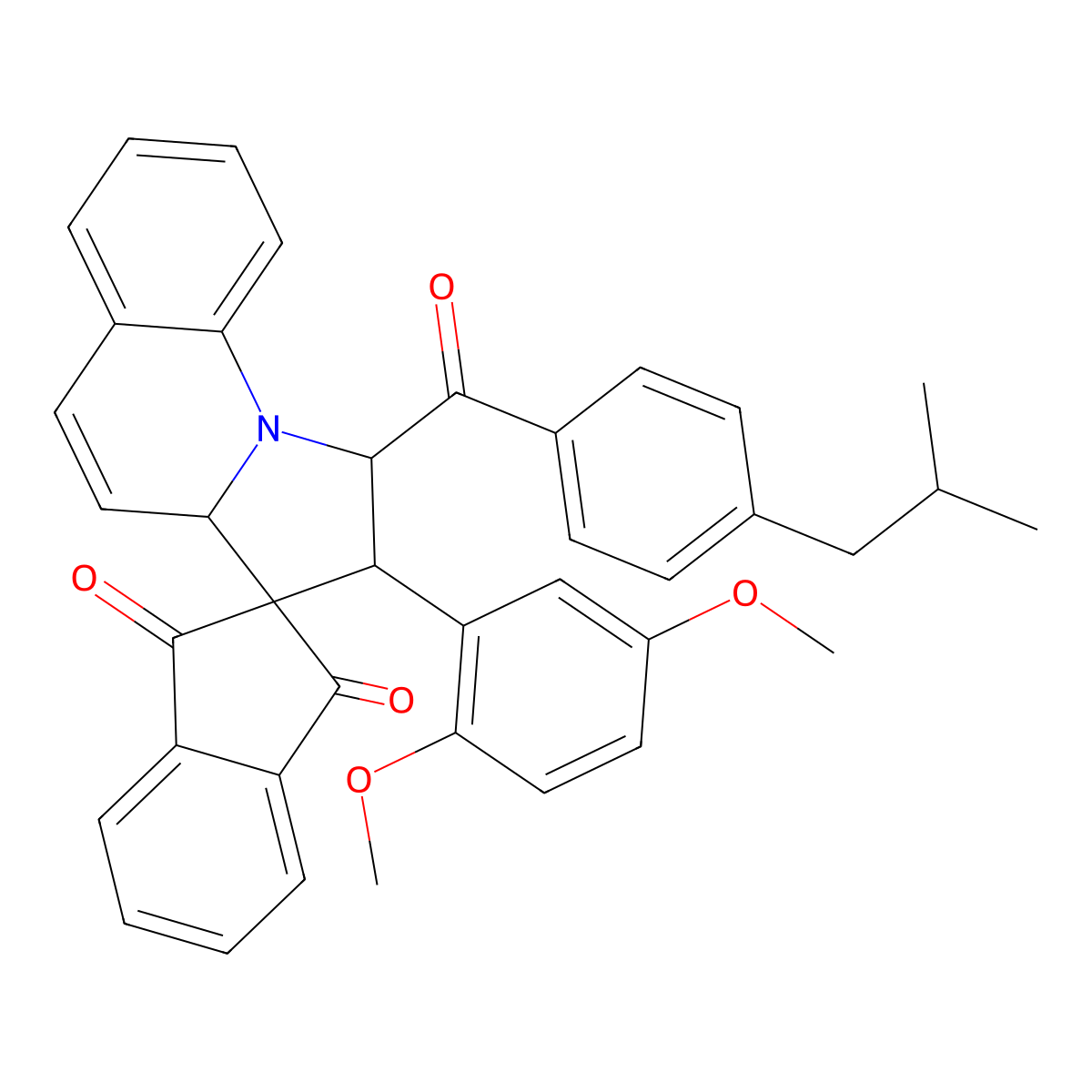 2-(2,5-dimethoxyphenyl)-1-[4-(2-methylpropyl)benzoyl]spiro[2,3a-dihydro-1H-pyrrolo[1,2-a]quinoline-3,2'-indene]-1',3'-dione molecular structure, CAS 1217707-97-5