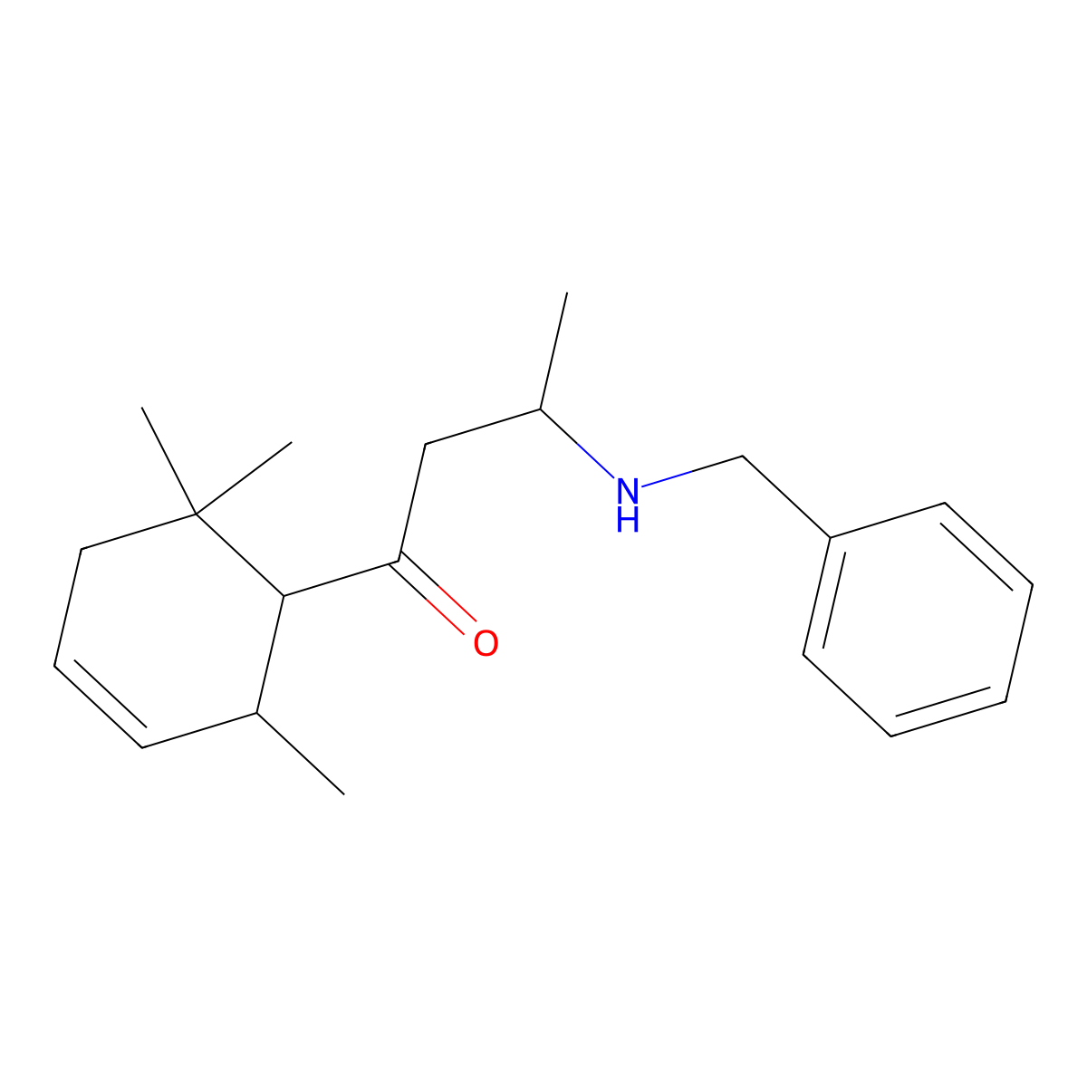 3-(Benzylamino)-1-(2,6,6-trimethylcyclohex-3-en-1-yl)butan-1-one molecular structure, CAS 1217708-02-5