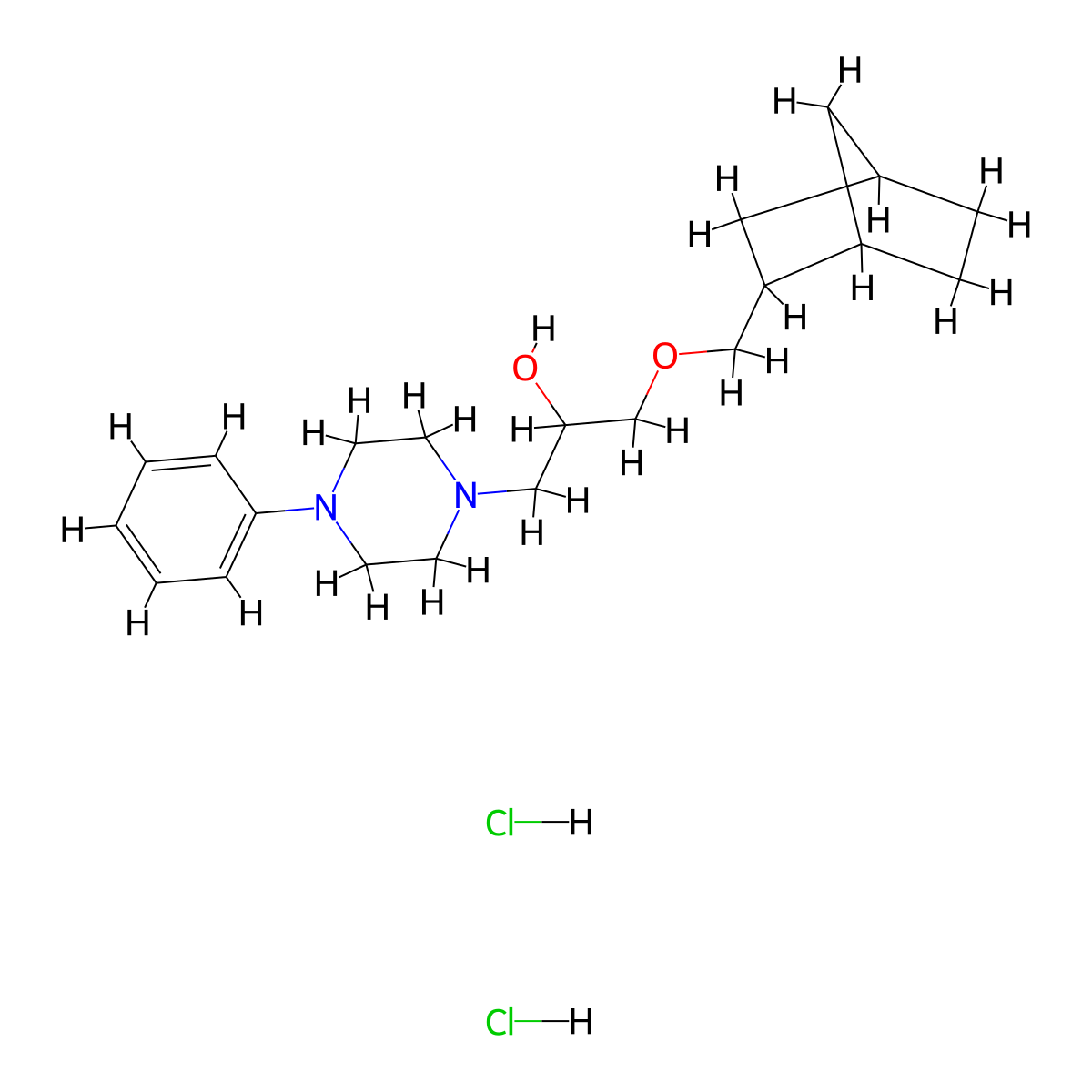 1-((1R,4S)-bicyclo[2.2.1]heptan-2-ylmethoxy)-3-(4-phenylpiperazin-1-yl)propan-2-ol dihydrochloride molecular structure, CAS 1217710-41-2