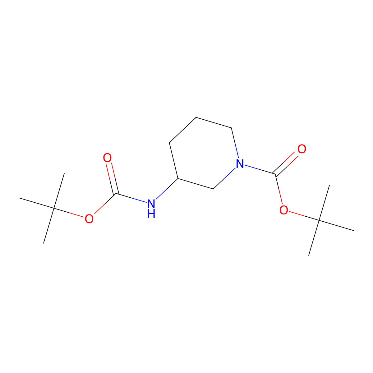 Tert-butyl 3-((tert-butoxycarbonyl)amino)piperidine-1-carboxylate molecular structure, CAS 1217710-80-9