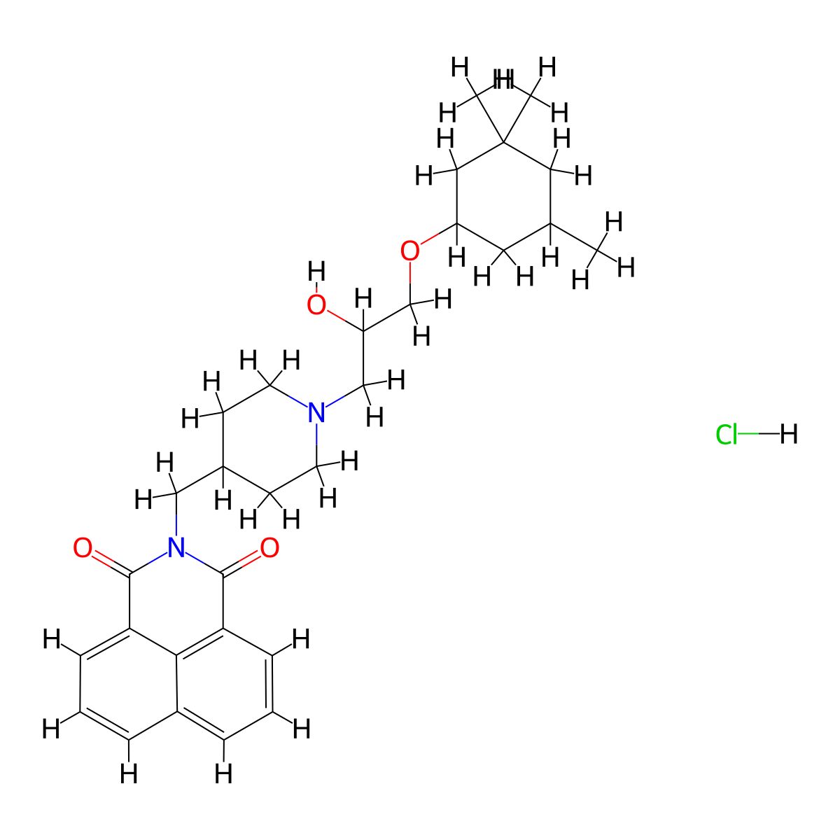 2-((1-(2-hydroxy-3-((3,3,5-trimethylcyclohexyl)oxy)propyl)piperidin-4-yl)methyl)-1H-benzo[de]isoquinoline-1,3(2H)-dione hydrochloride molecular structure, CAS 1217714-29-8