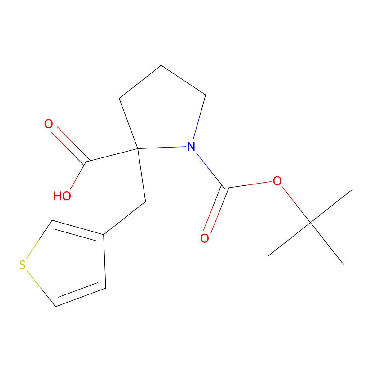 Boc-(S)-alpha-(3-thiophenylmethyl)-proline molecular structure, CAS 1217714-91-4